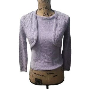 Sugar XX Women's Sweater Cardigan Tank Top Set Lilac Cropped‎